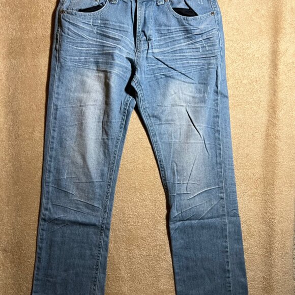 Hybrid Jeans Men 32 Light Blue Denim Straight Leg‎ Low Rise White Wash Jeans - Picture 1 of 11